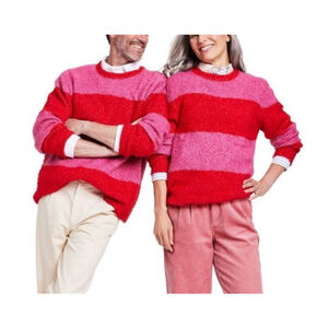 Rowing Blazers Pink Red Stripe Boucle Knit Sweater Size Large